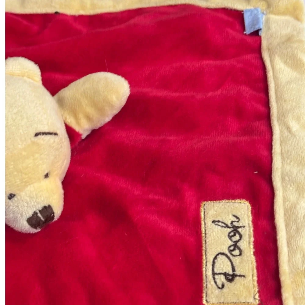 Vintage Disney Winnie the Pooh Plush Lovey Security Blanket Red Yellow Nursery
